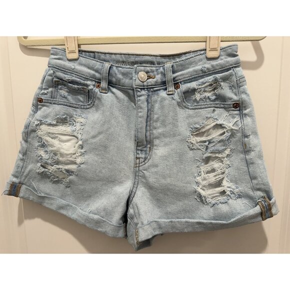 American Eagle Mom Short Size 4 Ripped Stretch Light Wash - Picture 1 of 8